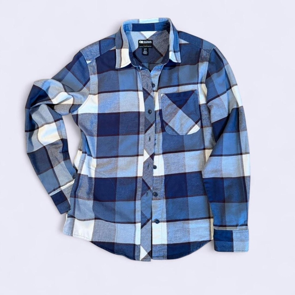 Outdoor Research W Blue Plaid Button-Down Shirt